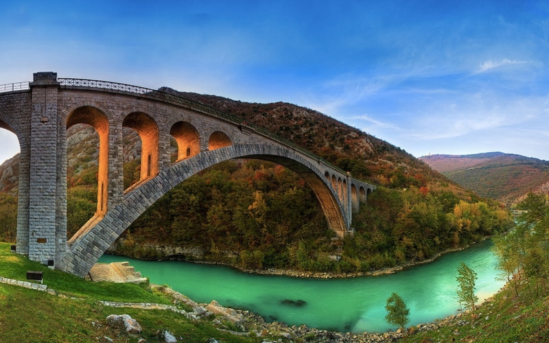 near, river, 1080P, gorica, lanscape, stone, western, bridge, nova, slovenia, solkan, part