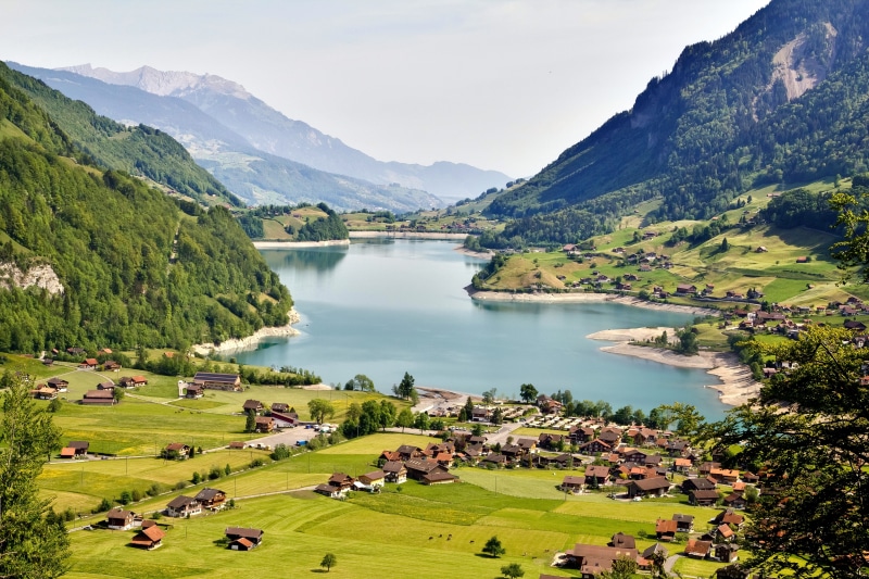 european Alps, tourists, picks, houses, landscape, village, 70mm, visitors, urban, green Color, hill, Switzerland, 5K, mountain, nature, water, scenics