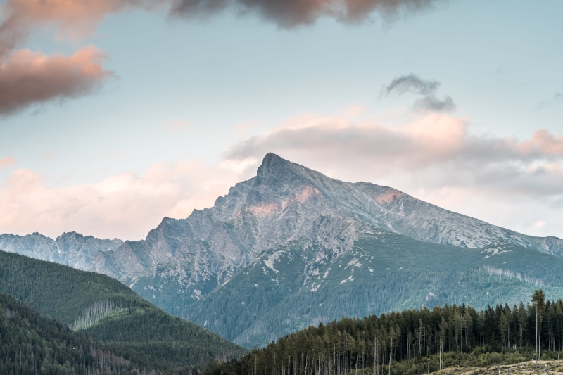 fresh air, sundown, sky, panorama, tatras, autumn, slovakia, pine woodland, tree, peak, cloud - sky, coniferous tree, tranquil scene, beauty in nature