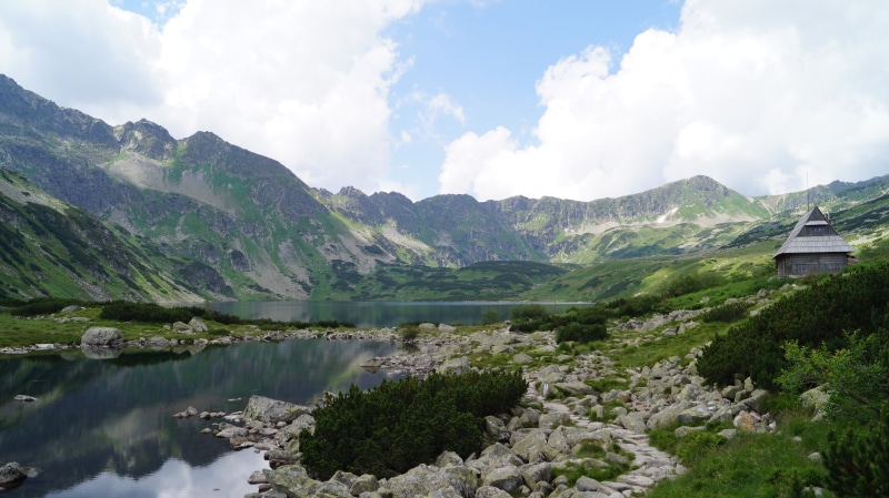 5K, tranquility, idyllic, green, mountain range, beauty in nature, cloud - sky, tranquil scene, tree, Poland, day, environment, lake, water, non-urban scene