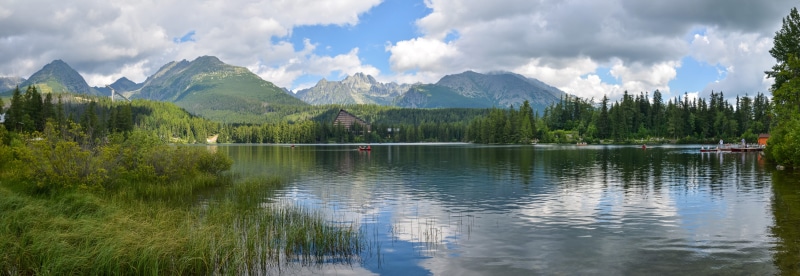 waterscape, štrbské pleso, mountain range, high, plant, pine tree, strbske pleso, beauty in nature, tree, vysoké tatry, sky, 4K, nature, rocks, lake, landscape
