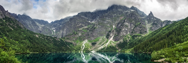 coniferous tree, green color, mountains, huge, hill, panoramic, mountain lake, tall, water, mountain, mountain peak, landscape, poland, pine tree, trees