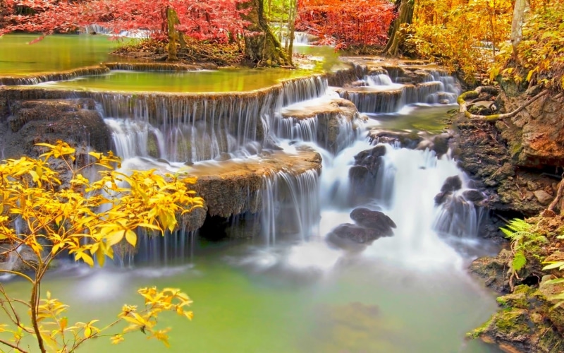 nature, water, forest, long exposure, 1080P, landscape, waterfall, colorful, solid, running water, change, river, autumn, Thailand, stream - flowing water