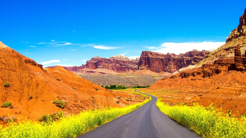 water, sky, grand canyon, outdoors, grand, Scenic Drive, utah  national  park, spring  bloom, photography, 4K, capitol  reef, hdr, orange, concrete road