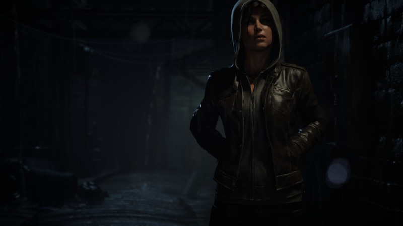 lifestyles, leather, one person, three quarter length, clothing, dark, hairstyle, adult, looking, 1080P, young adult, front view, Rise of Tomb Raider
