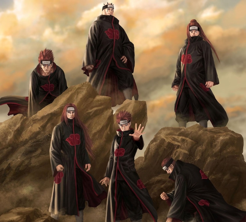 naruto-shippuuden, team, warrior, male, six, seri, naruto-shippuden, headband, emotional, paths, anime, 720P, akatsuki, pain