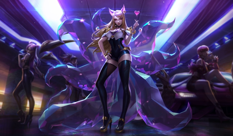 stage, young adult, blonde, Ahri (League of Legends), arts culture and entertainment, League of Legends, video games, skill, heart, nightlife, purple, stage - performance space