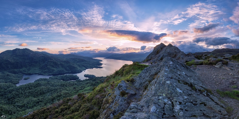 river, Scotland, Ben Aan, scenics, nature, summer, sunset, 5K, USM, outdoors, Ben Venue, photo, Loch Katrine, aerial, aerial photo, Landscape, mountain