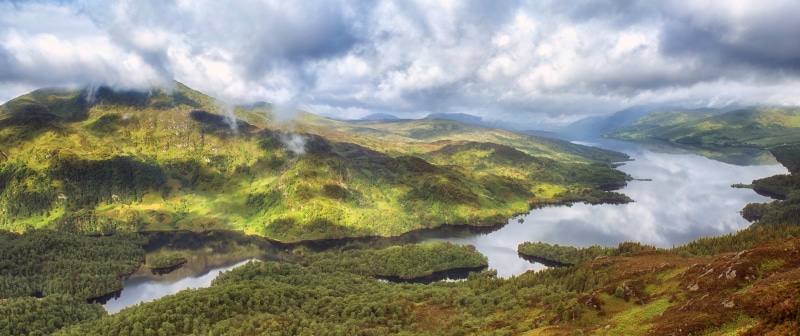 summer, Loch Katrine, Goblin, 8K, Trossachs, Ben Venue, Scotland, Mountain, travel, view, photography, forest, scenics, outdoors, landscape, hill, aerial