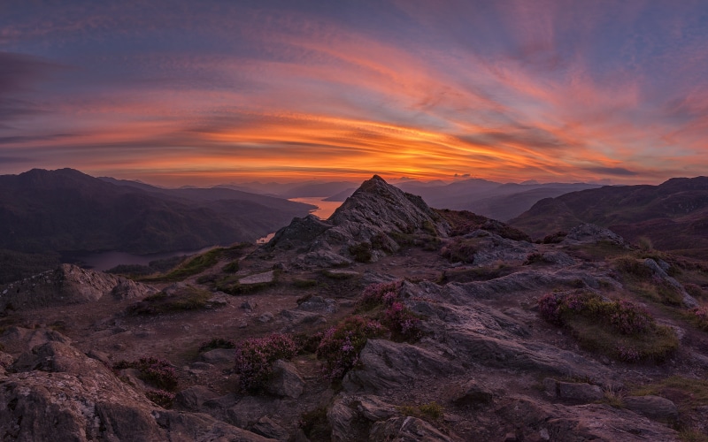 mountain, Arrochar Alps, photo, sky, Clouds, USM, Landscape, f4, high, nature, sunrise - Dawn, Loch Lomond, Canon 6D, Ben Venue, mountain Peak, heather