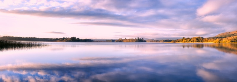 Scotland, Lake of Menteith, landscape, reflection, Lonely  water, panorama, 8K, Trossachs, lake, summer, sky, Port of Menteith, outdoors, Inchmahome, water