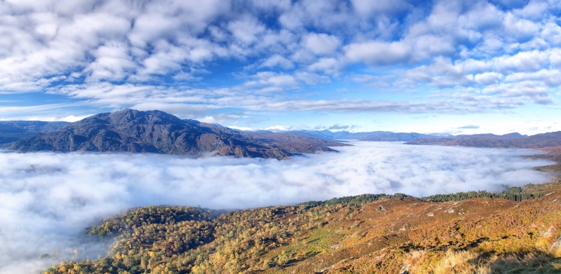 sky, Loch Katrine, Ben Venue, mountain Peak, mountain, Scotland, 8K, fogs, cloudy, surrounded, outdoors, green mountain, green, cloud - Sky, travel, nature