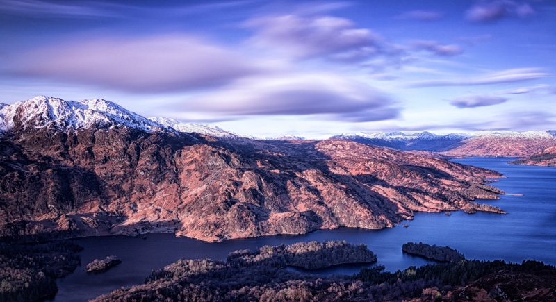 Landscape, aerial photo, ben, famous Place, travel, photo, scenics, Ben Venue, outdoors, lake, sea, Loch Katrine, venue, Trossachs, volcano, blue, mountain