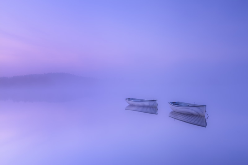 water, misty, Scotland, Trossachs, two, book, canoe, body of water, body, Simple, near, near island, Rowing boat, Loch Rusky, island, 5K, Science
