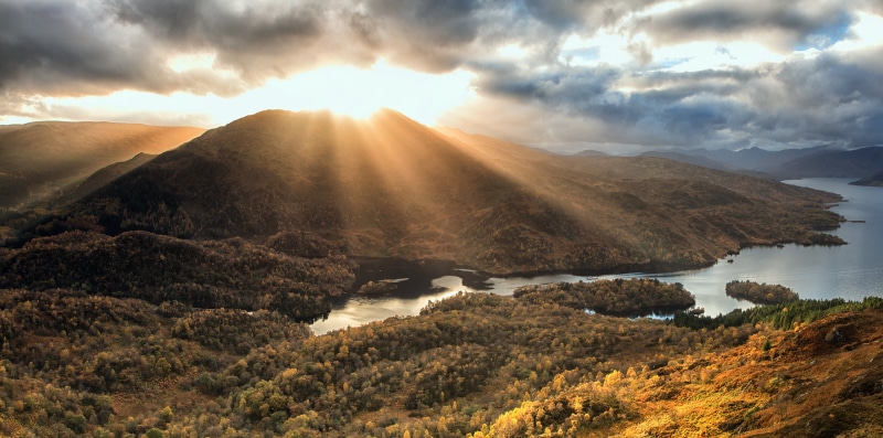 5K, daytime, nature, Scotland, sunset, Sunfall, brown mountain, outdoors, scenics, cloud - Sky, lake, sky, travel, Trossachs, brown, Goblin, beauty In Nature