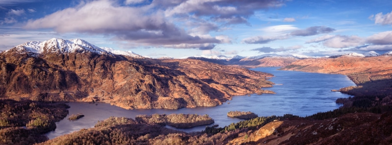 mountain, Scotland, brown, Picturesque, cloud - sky, Nature, Ben Venue, sea, no people, rock, trossachs, travel destinations, Valley, mountain range, Arrochar Alps