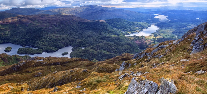 landscape, nature, Trossachs, mountain, 5K, outdoors, Loch Achray, forest, view, scenics, green mountain, top, Loch Drunkie, green, travel, Lochs, Scotland