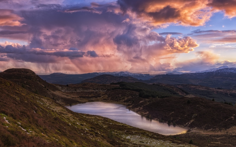 5K, outdoors, cloud - Sky, Hidden, sky, golden hour, Balloch, Trossachs, Lochan, Loch, sunset, mountain, nature, scenics, Landscape, golden, surrounded