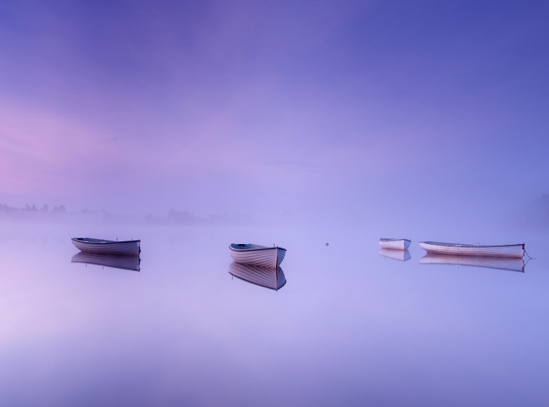 two objects, sky, colored background, Beautiful, tranquil scene, dawnmist, three objects, white, Waterscape, group of objects, Outstanding, canoe, Lakes