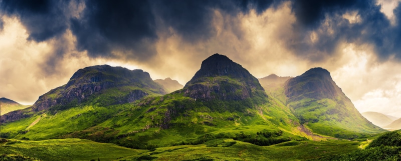 no people, plant, sky, land, beauty in nature, Scotland, tranquil scene, grass, mountain range, UK, environment, spring, green, landscape, cloud - sky