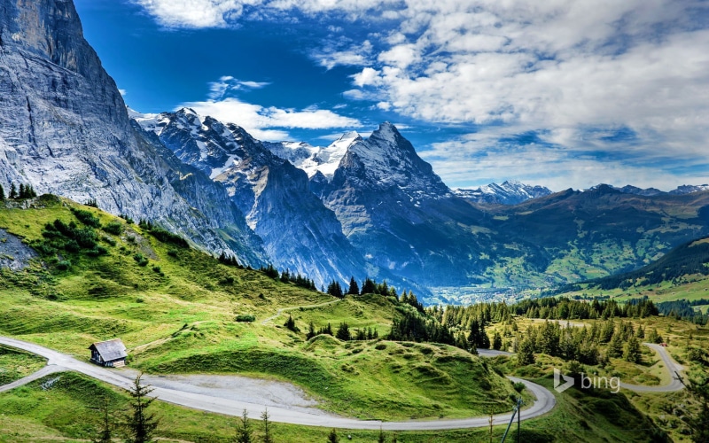 pass, black, grosse, 1080P, Switzerland, white, alps, mountain house road, Pass Grosse Scheidegg, scheidegg, Eiger