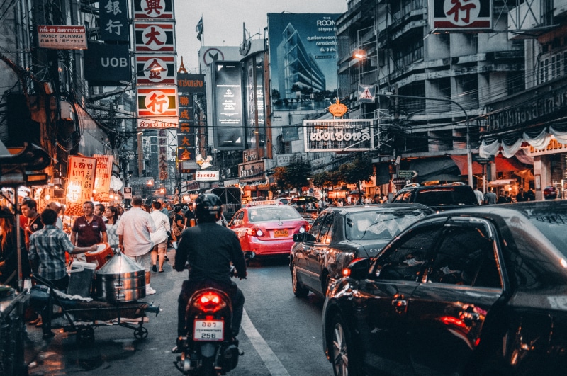 transportation, large group of people, Bangkok, real people, city, city street, mode of transportation, downtown, motor vehicle, men, land vehicle, car