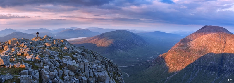Beinn aChrulaiste, sky, Buachaille Etive Mor, hour, landscape, golden, golden hour, silhouette, f/2, scenics, sunset, hiking, on top, tourism, person, West Highlands