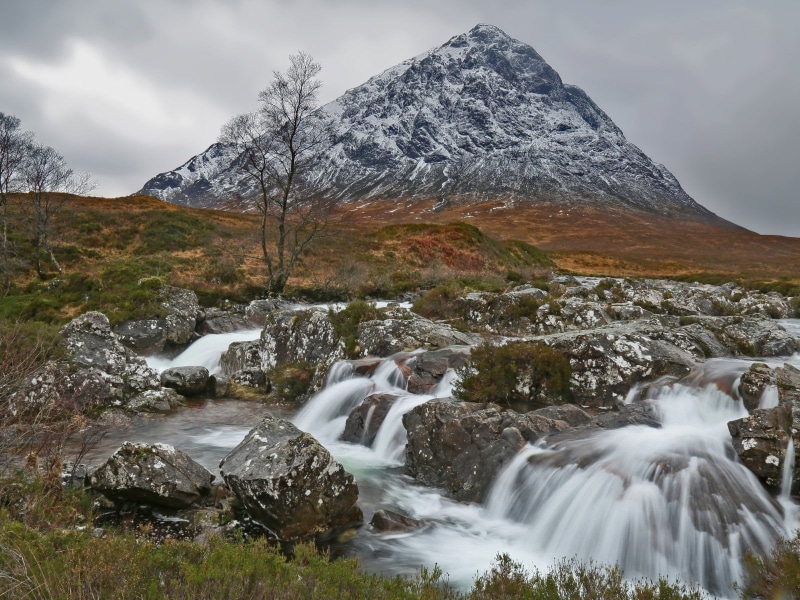mountain, winter, outdoors, photography, mountain peak, scenics, Glencoe, Buachaille Etive Mor, peak, 720P, nature, waterfalls, glen, landscape, time