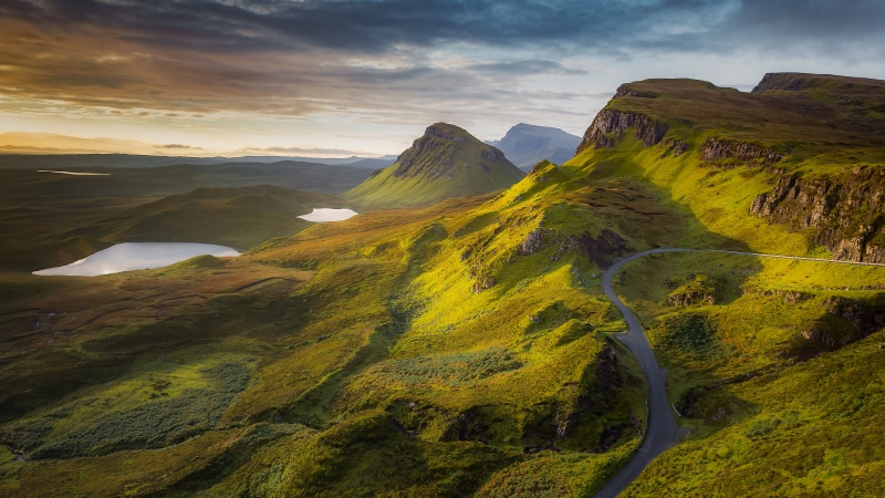 iceland, Landscape, gray, Sunrise, grass, field, Isle Of Skye, green, Clouds, Canon, mountain, nature, Mountains, grass field, outdoors, hill, green grass