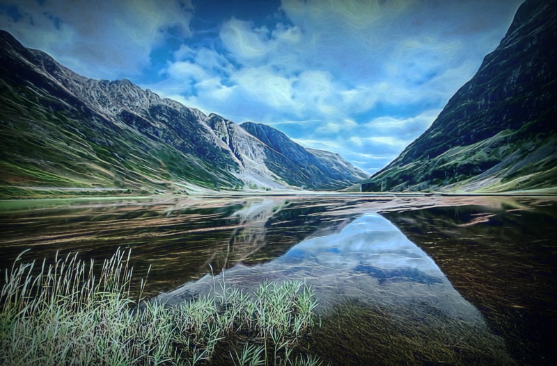 composite, river, travel, Landscape, cloudy, scenics, 1080P, sky, water, nature, Scotland, outdoors, mountain, lake, green, ocean  sea, covered, reflections
