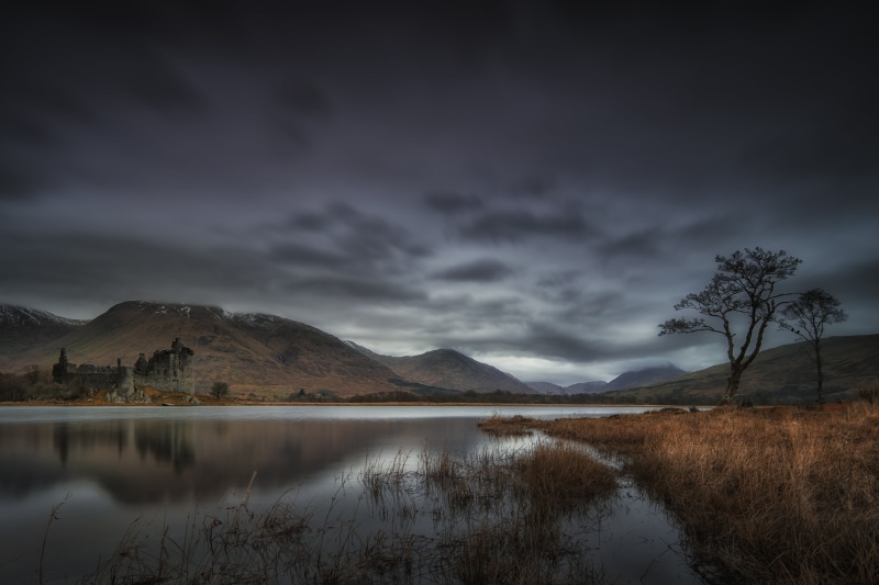 moody, castle  mountain, kilchurn, com, jones, cloudy, sky, 5K, campbell, dawn, nature, outdoors, body, highlands, loch, near, awe, body of water, andi