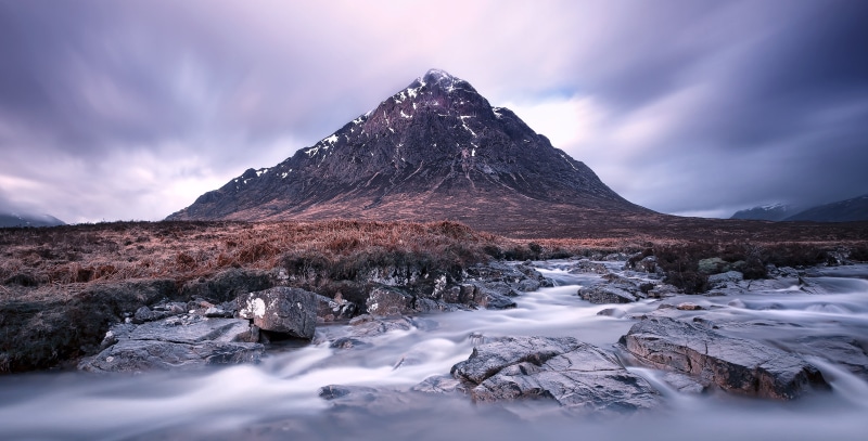 photography, white, nature, River, clouds, beauty In Nature, travel, daytime, landscape, ice, Glencoe, long exposure, sky, outdoors, brown mountain, snow