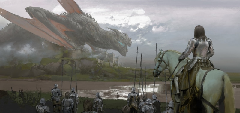1080P, artwork, digital art, horse, medieval, soldier, painting, dragon, army, illustration, castle, warrior, knight