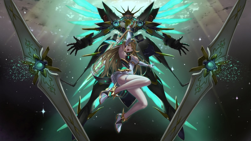 Xenoblade Chronicles 2, game, warrior, mech, 4K, blonde, fantasy art, girl, Xenoblade Chronicles, fantasy, digital art, weapons, anime girl, Hikari, artwork