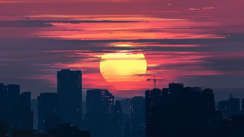 The city, Figure, Sunset, Aenami Art, Alena Aenam The, Dawn, Art, Aenami, by Alena Aenami, by Aenami, 8K