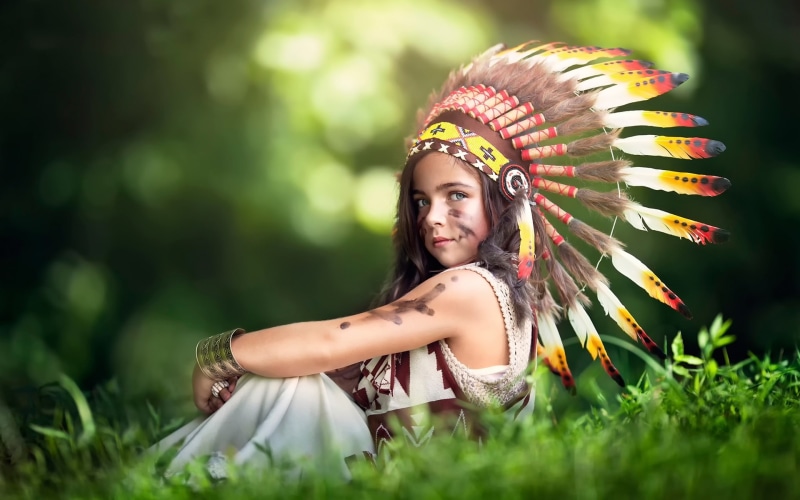 Little, Indian, Feathers, Cute, Girl, Hat, 1080P