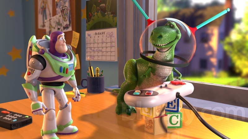 animated movies, standing, screenshot, real people, focus on foreground, toy, representation, women, reflection, 1080P, art and craft, Buzz Lightyear