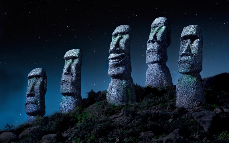 Easter Island, stonehenge, stone - object, statue, 1080P, sculpture, stone, solid, growth, monuments, giant, beauty in nature, tranquility, day, cactus