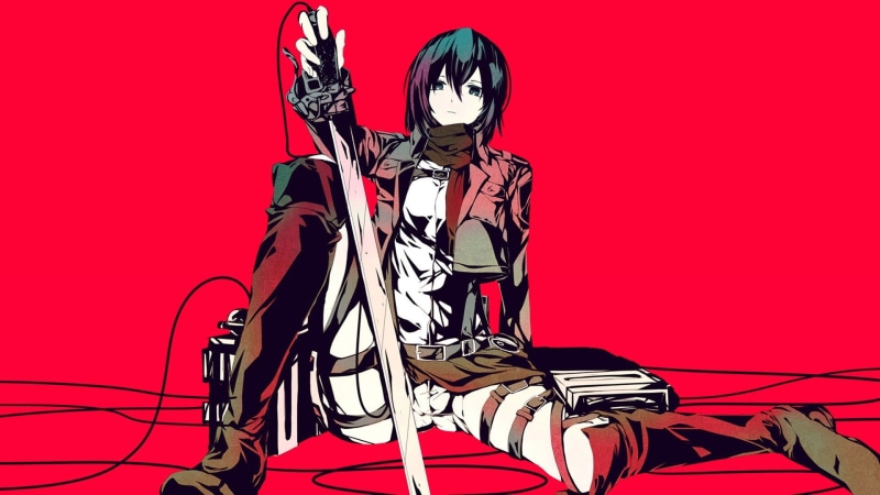 adult, three quarter length, 1080P, black color, weapon, studio shot, female, human body part, digital, sword, anime, red background, bizarre