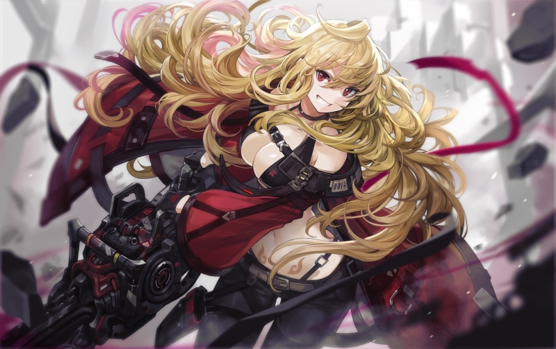blonde, digital art, bokeh, artwork, looking at viewer, smiling, belly, Pixiv, women, cleavage, fantasy girl, original characters, 2D, 5K, anime girls