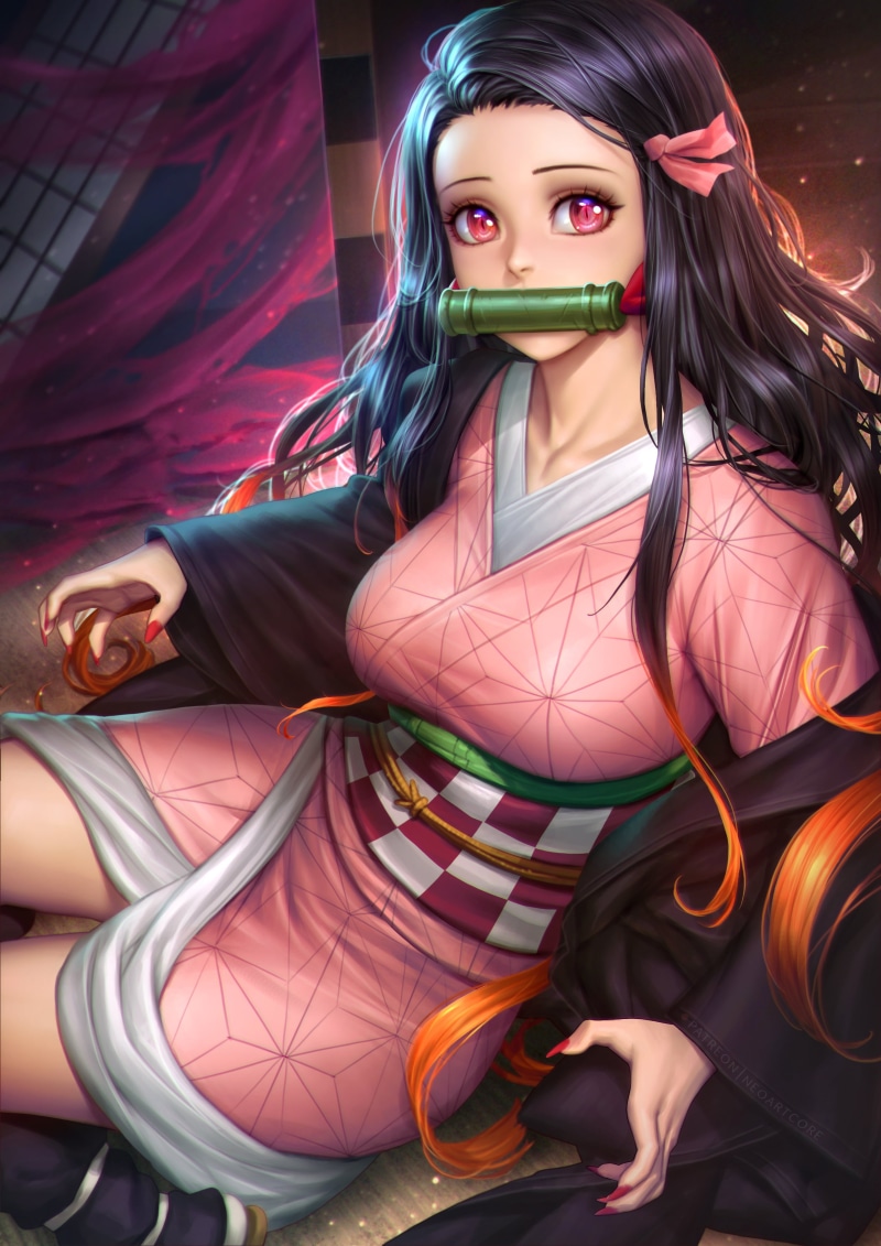 demon girls, anime, manga, illustration, Kimetsu no Yaiba, anime girls, kimono, portrait display, fantasy girl, 2K, fan art, artwork, digital art, vertical