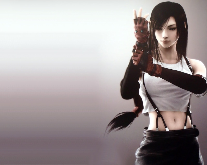 Final Fantasy VII, tifa, hairstyle, copy space, women, indoors, fashion, fashion model, brown hair, lockhart, weapon, 720P, studio shot, young adult, beautiful woman