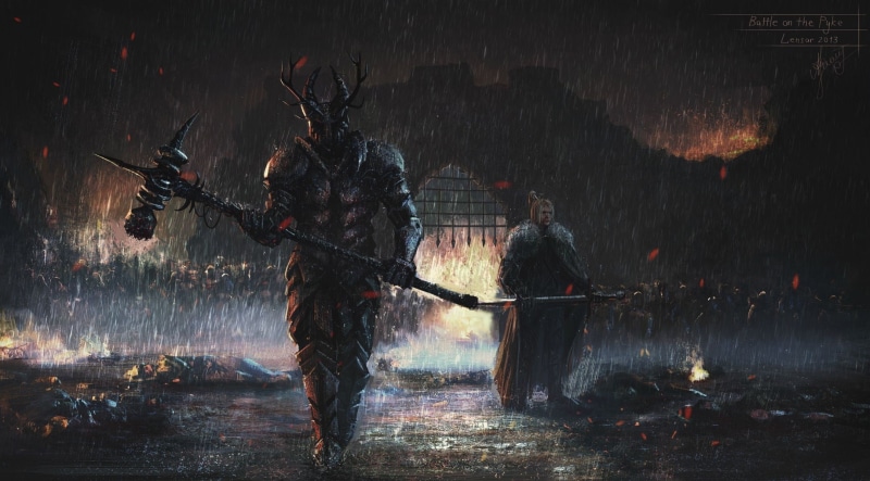 government, gun, architecture, game, livestock, Robert Baratheon, holding, nature, clothing, aggression, people, mammal, outdoors, animal wildlife