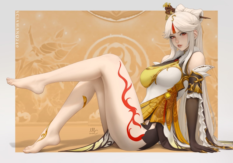 artwork, illustration, video game girls, fantasy art, video games, anime girls, video game characters, long hair, Sciamano240, 2K, fantasy girl, Ningguang (Genshin Impact)