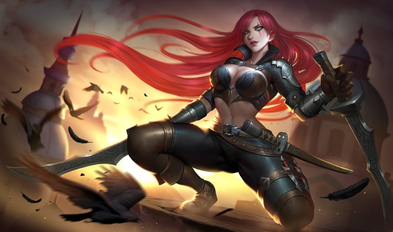 League of Legends, fantasy art, fantasy girl, PC gaming, long hair, video game girls, redhead, 1080P, katarina (league of legends)