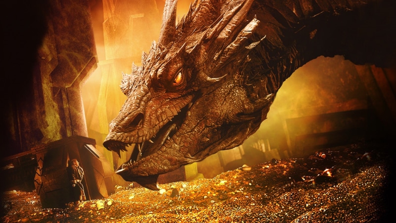 animals in the wild, representation, mammal, the hobbit the desolation of smaug smaug bilbo baggins dragon treasure gold, gold colored, travel destinations