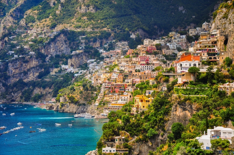 boat, cliff, Amalfi, sea, water, city, 4K, bay, coast