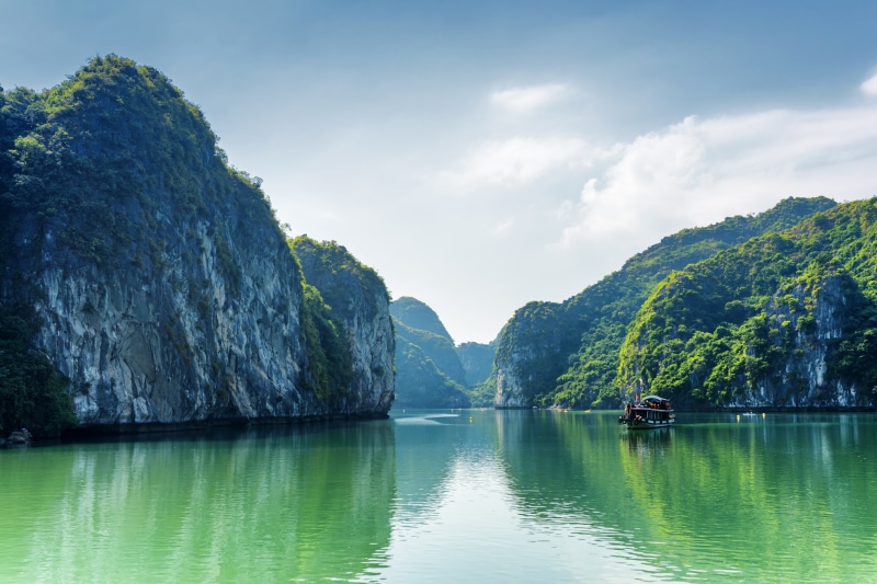 formation, water, Vietnam, nautical vessel, ha, Nature, waterfront, mountain range, mode of transportation, lake, transportation, outdoors, 5K, cloud - sky