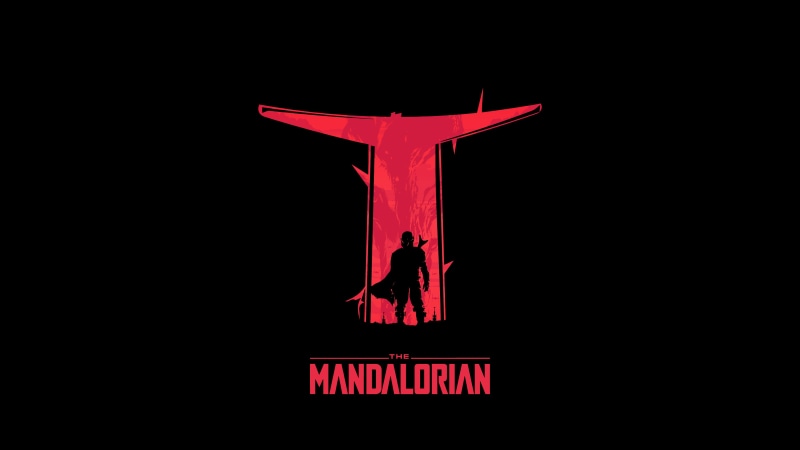 The Mandalorian, black, minimalism, The Mandalorian (Character), red, 4K, Star Wars