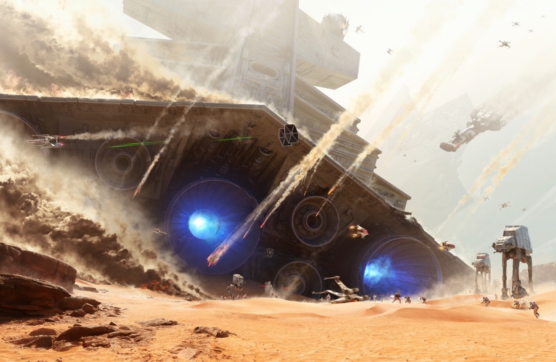 illuminated, day, lens flare, sand, motion, Star Wars: Battlefront, road, incidental people, built structure, building exterior, 4K, motor vehicle, star